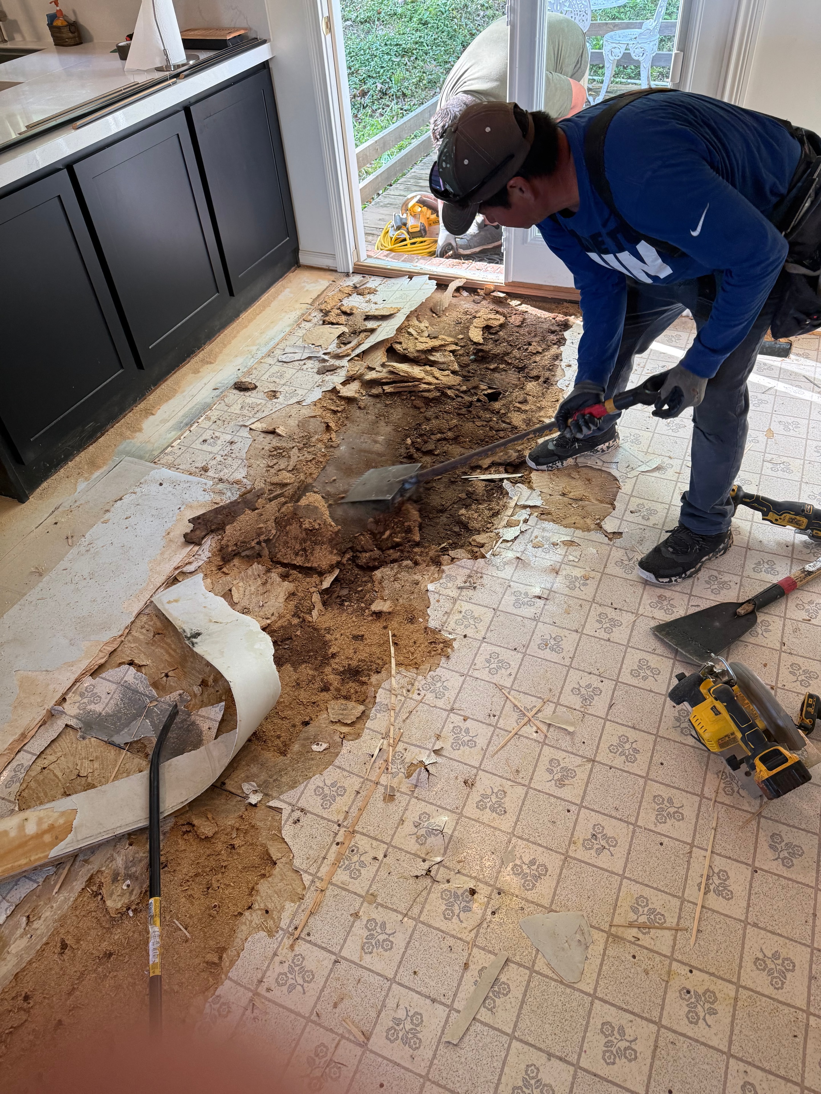 Interior water damage restoration work in progress